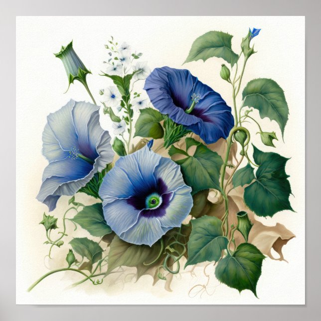 Blåmånsglasblommor Art Skriv ut Poster (Framsidan)