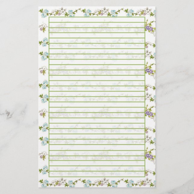 Blåmånsglasyr - vattenfärgsblommor Längda Brevpapper (Framsida)