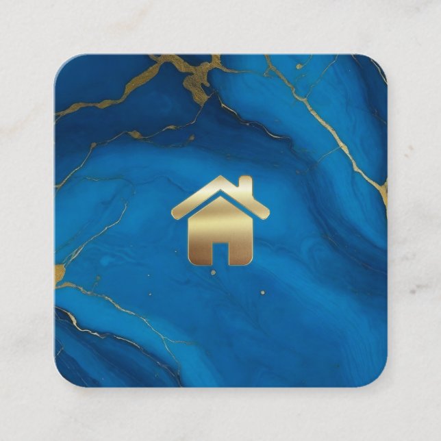 Blåmarmor chic vid glitter vid gods fyrkantigt visitkort (Framsida)