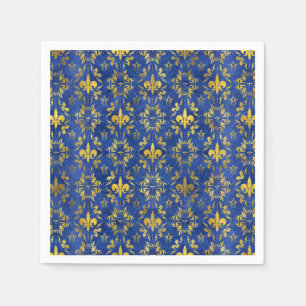 Blåmarmor från Fleur-de-lis mönster och guld Pappersservett