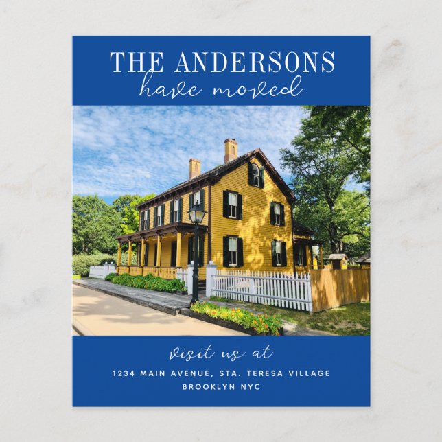 Blåmeddelande om nytt hemfoto Flytta (Framsida)