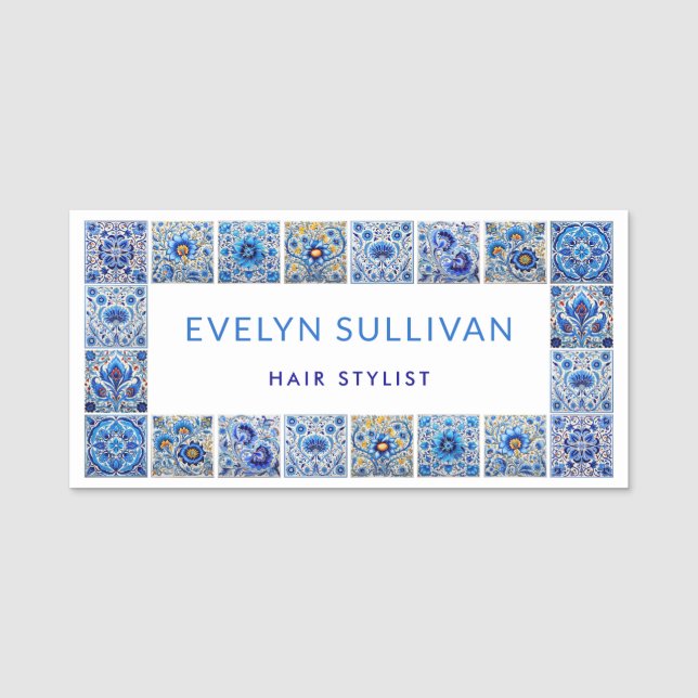 BlåMedelhavsbrickor ram namn bricka Namnbricka (Framsida)