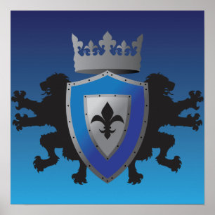 Blåmedeltida Lejon Heraldry Poster