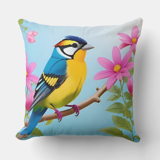 🐦 Blåmes Botanisk Konst för Vårutrymmen 🌼 Kudde (Framsida)