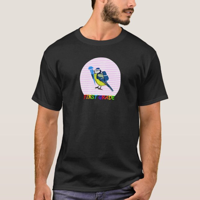Blåmes Fågel Första Skoldagen Första Klass T Shirt (Framsida)