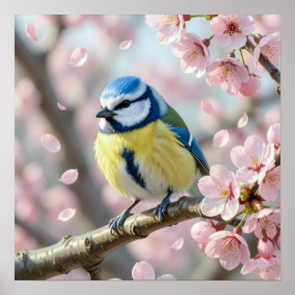 Blåmes på Körsbärsblomstrande Träd Vår Poster