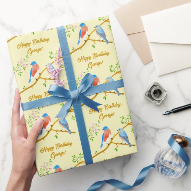 Blåmesar Gult Inpackningspapper Presentpapper (Gifting)