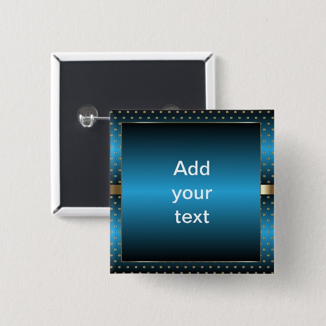 Blåmetall och Guld Polka dots | DIG-text Knapp (Framsida & baksida)