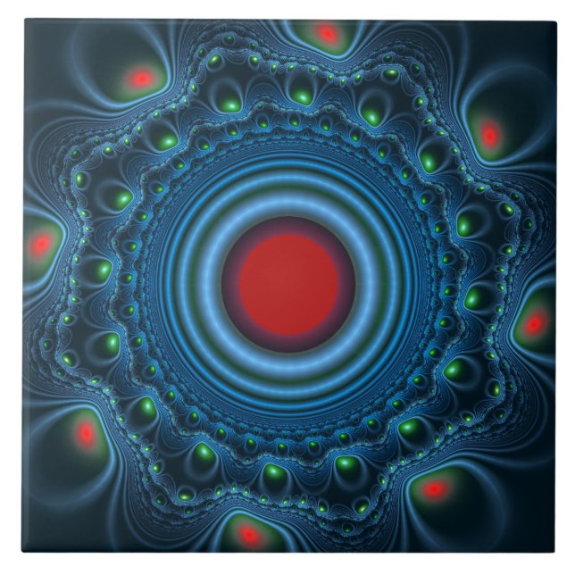 Blåmjölsfractal ornate mönster kakelplatta (Framsidan)