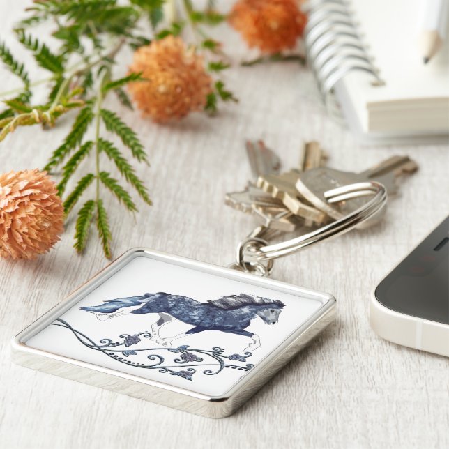 Blámóða Fyrkantig Silverfärgad Nyckelring (Sidan)