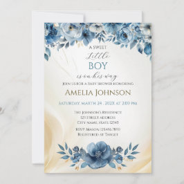 Blåmodern Blommigt Vattenfärgsbabyskor Inbjudningar