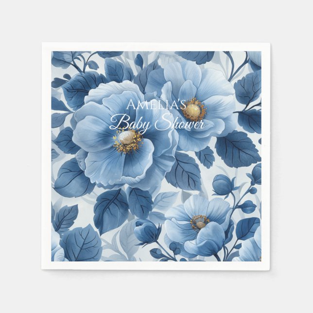 Blåmodern Blommigt Vattenfärgsbabyskor Pappersservett (Framsidan)
