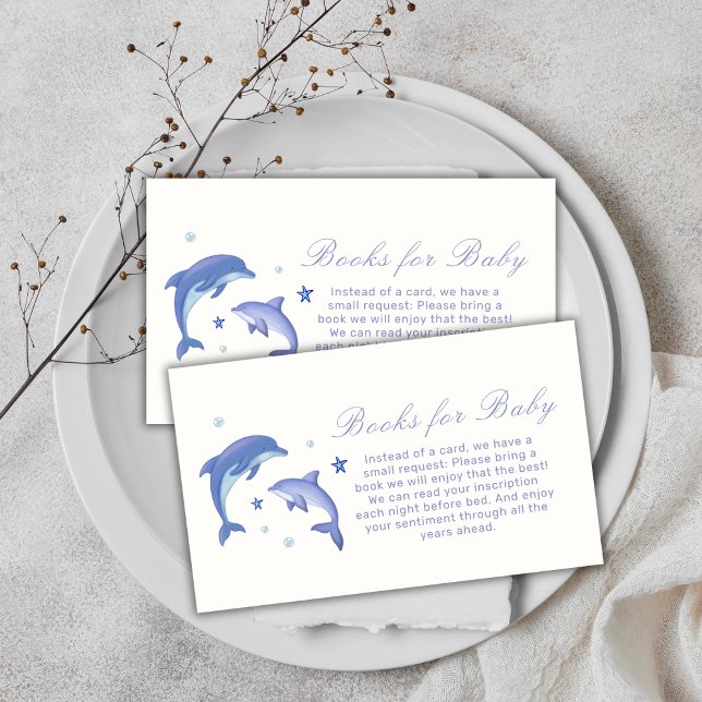 Blåmodern delfinstapel Stars Bokar för babyskor Tilläggskort (Blue Modern Dolphin Stars Books For Baby Shower Enclosure Card)