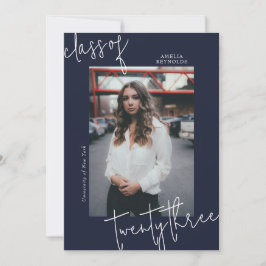 Blåmodern, minimalistisk klass 2024 Studenten Inbjudningar