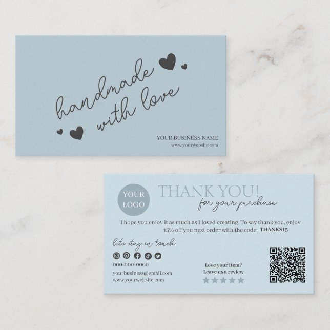 Blåmodern skriptkod QR-kod, Tack Visitkort (Fram/baksida)