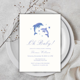 Blåmodern under Sea Dolphin Baby Shower Inbjudningar