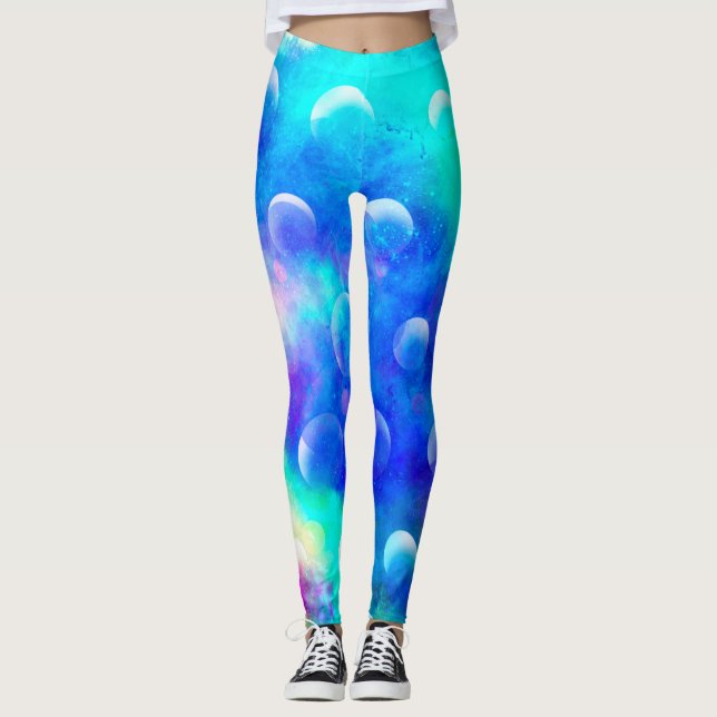 Blåmoderna, fantastiska bubblor abstrakt vattenfär leggings (Framsida)