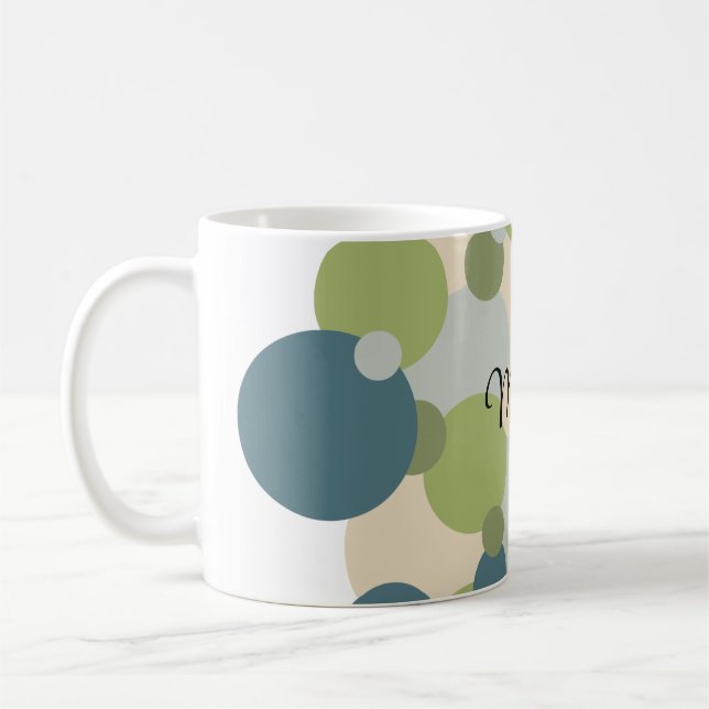 Blåmolekyler av personlig grönt kaffemugg (Vänster)