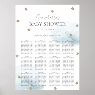 Blåmoln och Guld Stars babyskor Sittdiagram för ba Poster