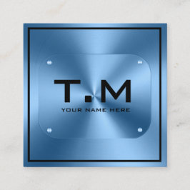 Blåmonogrammet minimalistisk modern fyrkantigt visitkort