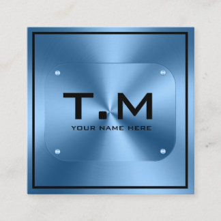 Blåmonogrammet minimalistisk modern fyrkantigt visitkort