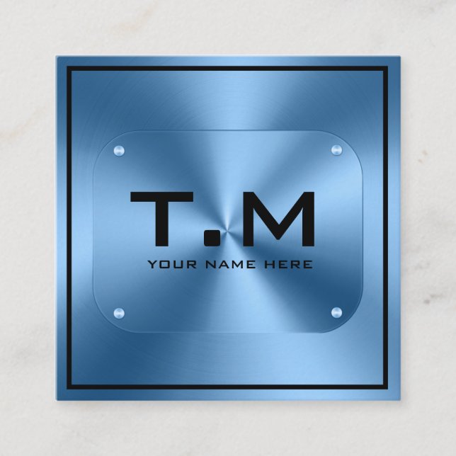 Blåmonogrammet minimalistisk modern fyrkantigt visitkort (Framsida)