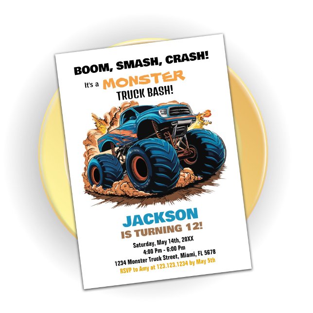 Blåmonster Lastbil födelsedag - inbjudningar (Blue Monster Truck Birthday Invitations)