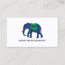 Blåmönstrad elefant med Monogram
