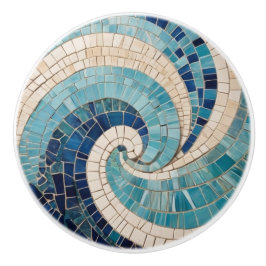 Blåmosaik Abstrakt Ocean Wave Swirl Sea Theme Knopp