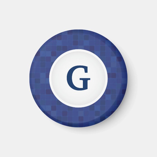 Blåmosaikpixel mönster personlig monogram magnet (Framsidan)