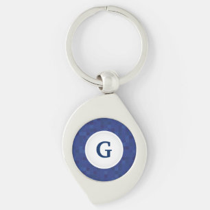 Blåmosaikpixel mönster personlig monogram swirl silverfärgad nyckelring