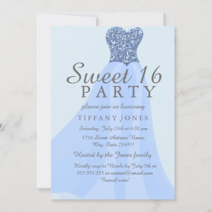 Blåmousserande Glitter Gown Sweet 16 Inbjudan