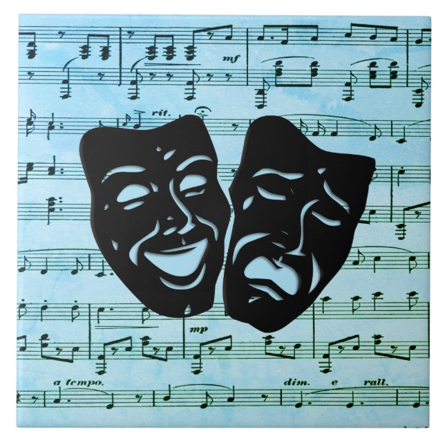 Blåmusikkonst - förenar teatermasker kakelplatta (Framsidan)