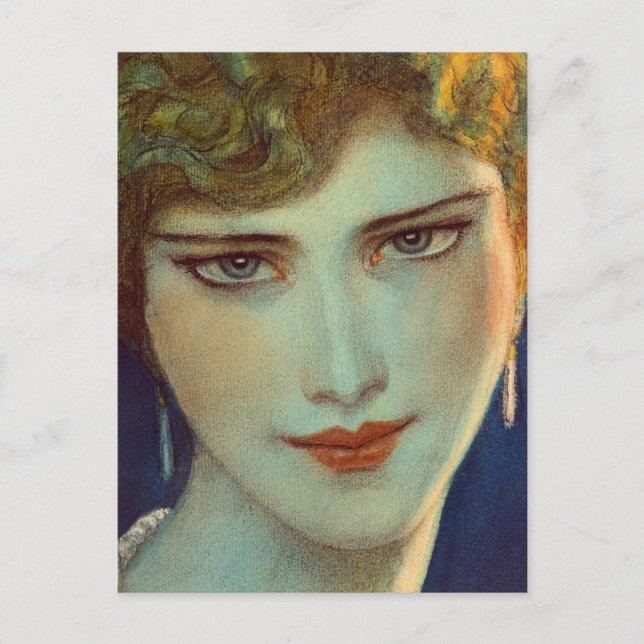 Blånad flicka med örringar vykort (Framsida)