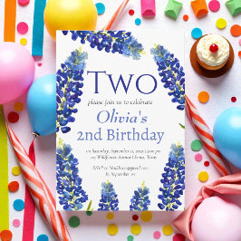 Blånät 2:a födelsedag blå Blommigt Inbjudningar