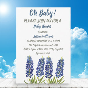 Blånät Blå Blommigt Watercolor Texas Pojke Inbjudningar