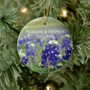 Blånät Blåa blommor Texas Blommigt Bröllop Julgransprydnad Keramik