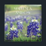 Blånät Blåa blommor Texas Blommigt Bröllop Magnet<br><div class="desc">Blånät,  blåa blommor,  Texas,  ensamstjärna,  Bröllop magnet. Perfekt för födelsedagspresent,  för dem.</div>