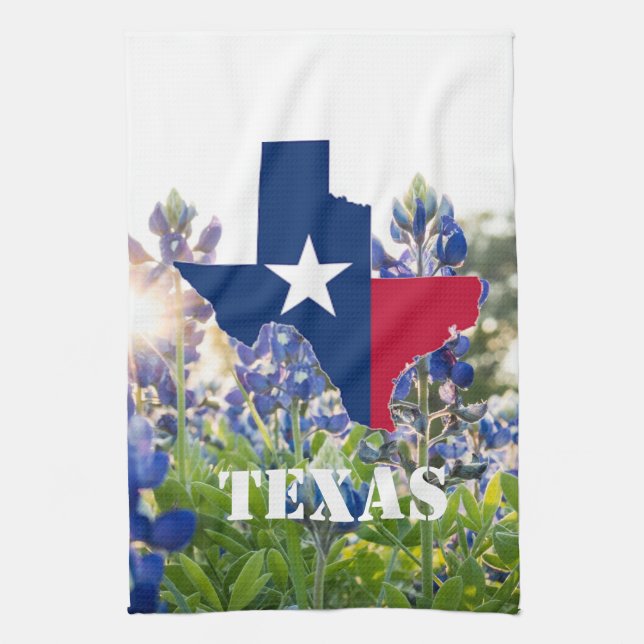 Blånät Blåa blommor Texas texan Blommigt Kökshandduk (Vertikal)