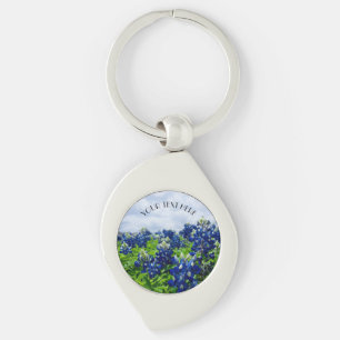 Blånät Blåa blommor Texas texan Blommigt Swirl Silverfärgad Nyckelring