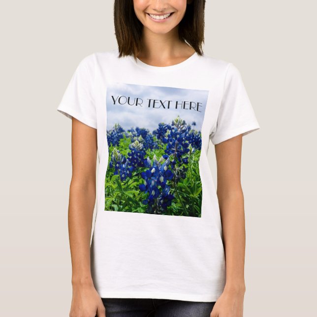 Blånät Blåa blommor Texas texan Blommigt T Shirt (Framsida)