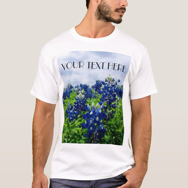 Blånät Blåa blommor Texas texan Blommigt T Shirt (Framsida)