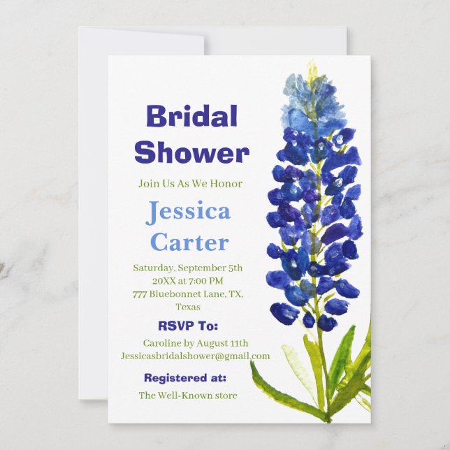 Blånät Blommigt Watercolor Boho Möhippa Inbjudningar (Framsida)
