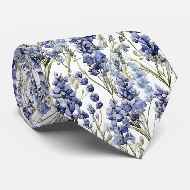Blånät Blommor Blå vattenfärg Wildblommor Slips (Rullad)
