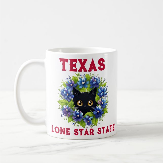 Blånät Cute Cat Texas Flowers Lupine Kaffemugg (Vänster)