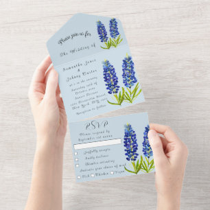 Blånät Lupine Watercolor Texas Bröllop