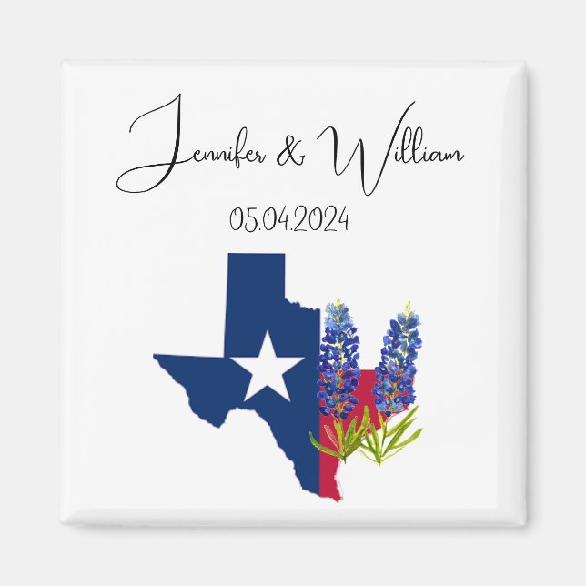 Blånät Texas-blommans vattenfärg Blommigt Bröllop Magnet (Framsidan)