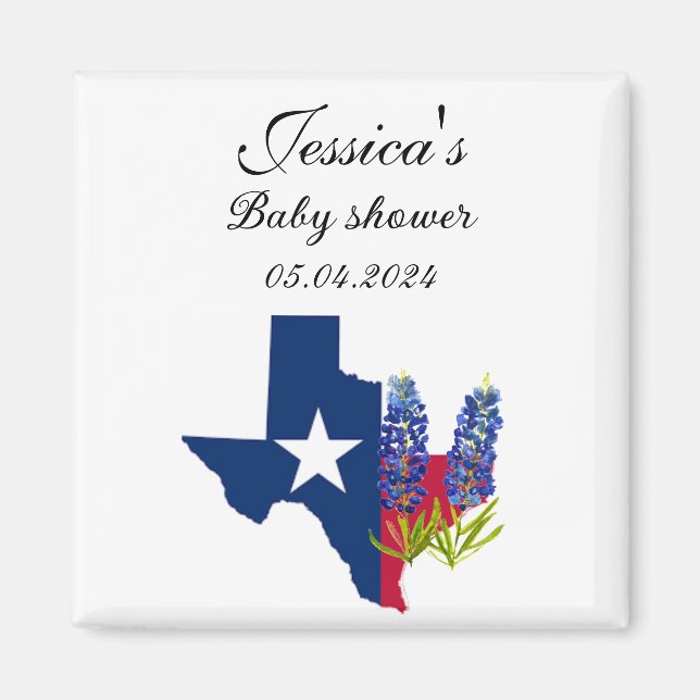 Blånät Texas-blommor Blommigt Babydusch Magnet (Framsidan)