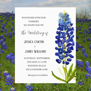 Blånät Texas Blue Watercolor Blommigt Bröllop