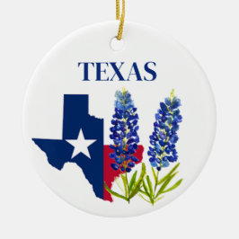 Blånät Texas Flower Blommigt Texan Flagga Julgransprydnad Keramik